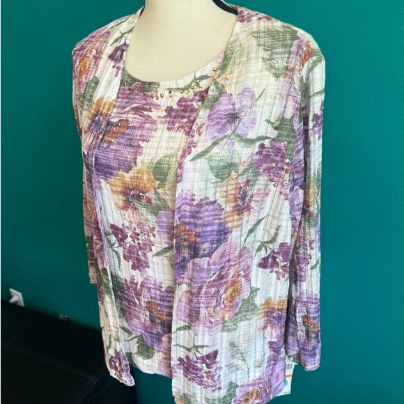 Alfred Dunner Pastel Floral Textured Sweater Set Women's Small NWT - Picture 5 of 11